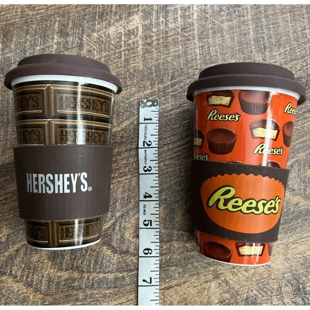 Hershey's Galerie Ceramic Travel Tumbler Coffee Cups Silicone Koozee Lid Reese's